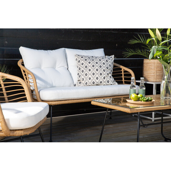 Lounge-Set Viga Natur – 4-tlg. Sofagruppe mit 2-Sitzer, 2 Sesseln und Glascouchtisch für Terrasse und Wintergarten