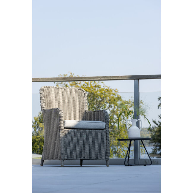 2er-Set Gartensessel Wembley Grau – Outdoor-Armsessel mit Kissen aus Kunstrotting und Stahl für Terrasse
