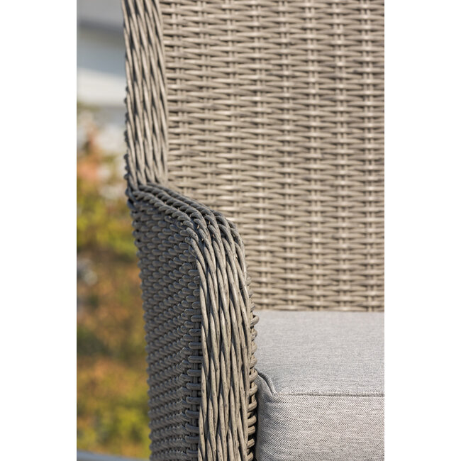 2er-Set Gartensessel Wembley Grau – Outdoor-Armsessel mit Kissen aus Kunstrotting und Stahl für Terrasse