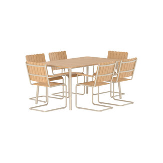 Venture Home Essgruppe Holmsund Natur/Stahl – Rechteckiger Tisch & 6 Stühle aus Polywood & Stahl für Terrasse & Garten