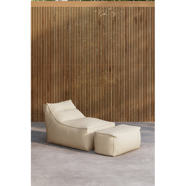 Loungesessel Redang Beige mit Hocker – Wetterfester Outdoor-Relaxsessel aus Olefin