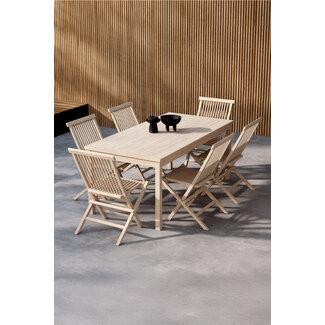 Venture Home Essgruppe Kenya Whitewash – Massivteak-Set mit Tisch & 6 Stühlen für Garten & Terrasse