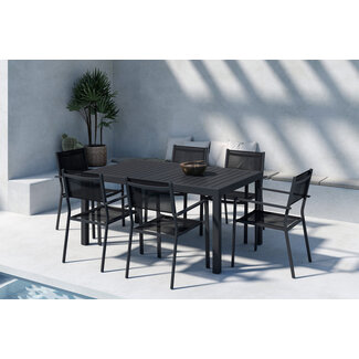 Venture Home Ausziehbar Essgruppe Capo & Copacabana Schwarz – Ausziehbarer Tisch & 6 stapelbare Stühle