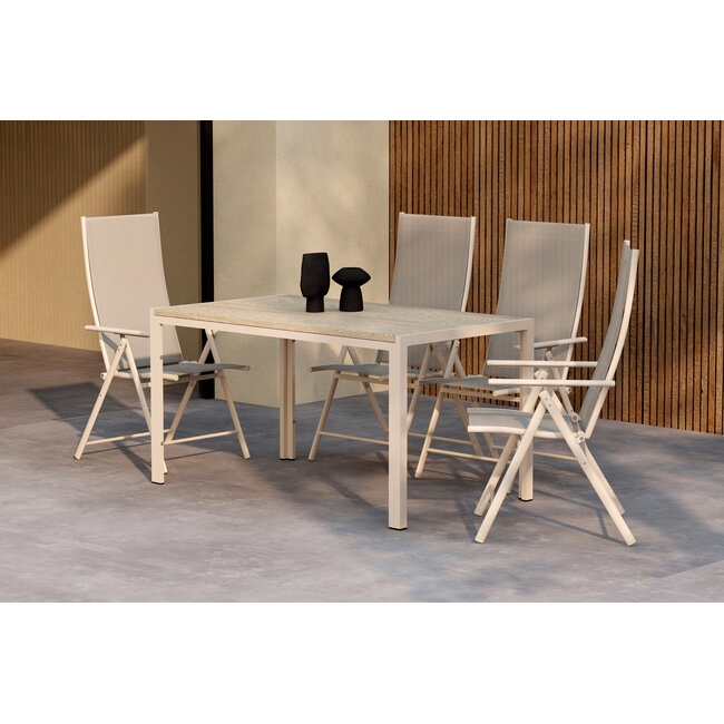Essgruppe Mirko und Levanzo Beige – Outdoor-Dining-Set mit 4 Stühlen