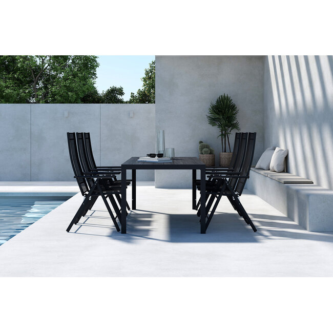 Essgruppe Mirko und Levanzo Schwarz – Outdoor-Dining-Set mit 6 Stühlen