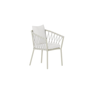 Venture Home Gartenstuhl Linos Beige – Geflochtener Essstuhl mit Bouclé-Kissen