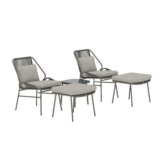 Venture Home Zakynthos Lounge Set Braun – Stilvolle Outdoor-Lounge mit 2 Sesseln, Hockern & Glastisch