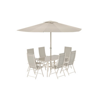 Venture Home Brekki Esstisch-Set Beige – Komplettes Gartenmöbel-Set mit 6 Stühlen & Sonnenschirm