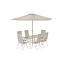 Brekki Esstisch-Set Beige – Komplettes Gartenmöbel-Set mit 6 Stühlen & Sonnenschirm