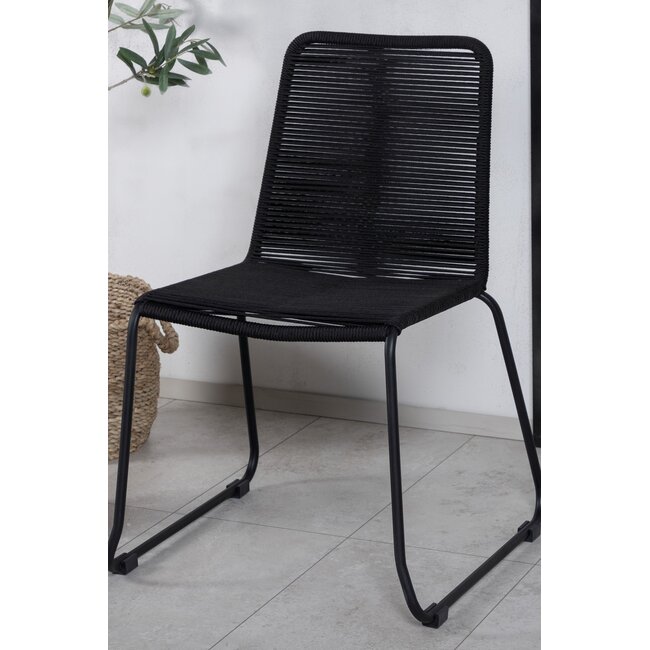 Gartenstuhl Lindos Schwarz – moderner Outdoor-Stuhl mit Rope-Design