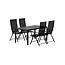 Essgruppe Lavenzo & Giardini Schwarz – Giardini Esstisch 150×85×72 cm (Aluminium, Latten-Design, 5 cm Platte) + Lavenzo Positionssessel 56×59 cm (2er-Pack, klappbar & verstellbar, bis 110 kg)