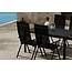 Essgruppe Lavenzo & Giardini Schwarz – Giardini Esstisch 150×85×72 cm (Aluminium, Latten-Design, 5 cm Platte) + Lavenzo Positionssessel 56×59 cm (2er-Pack, klappbar & verstellbar, bis 110 kg)