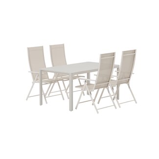 Venture Home Garten-Essgruppe Giardini und Levanzo Beige – Aluminium-Tisch 150×85 cm + Klappbare Textilene-Sessel