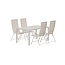 Garten-Essgruppe Giardini und Levanzo Beige – Giardini Esstisch 150×85×72 cm (Latten-Tischplatte, Alu) + Levanzo Positionssessel 59×56 cm (Stahl und Textilene, bis 110 kg, 4–6 Pers.)