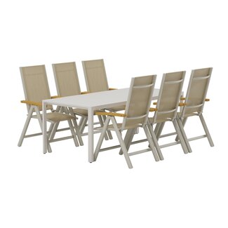 Venture Home Garten-Essgruppe Giardini und Panama Beige – Alu-Tisch 200×90 cm + Verstellbare Relax-Sessel