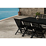 Kenya Garten-Essgruppe Schwarz – Kenya Esstisch 180×90 cm Teakholz Schwarz/Waterbase (3 cm) + Kenya Klappsessel Teakholz Schwarz/Paint, bis 150 kg, 6 Personen
