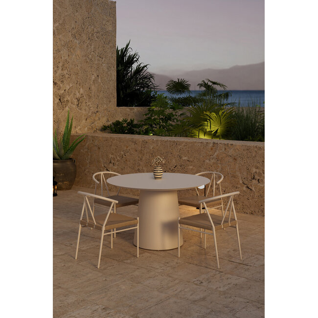 Garten-Essgruppe Alfons & Lanzo Beige – Skandinavische Outdoor-Essgruppe mit natürlichem Charme