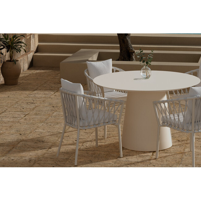 Garten-Essgruppe Linos & Lanzo Beige/Weiß – Moderne Outdoor-Eleganz mit Lounge-Komfort
