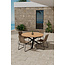 5-teilige Garten-Essgruppe Mexico & Lindos – Mexico Rundtisch Ø140 cm Teakholz/Alu + 4 Lindos Rope-Sessel Braun-Beige/Schwarz, stapelbar, bis 150 kg
