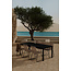 7-teilige Garten-Essgruppe Mirko & Lindos – Mirko Esstisch 205×90 cm Polywood Schwarz + 6 Lindos Rope-Sessel Beige-Braun/Schwarz, Stahl, stapelbar, bis 150 kg