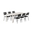 Garten-Essgruppe Lindos & Giardini – Giardini Esstisch 200×90 cm Aluminium Beige + Lindos Dining-Sessel Polyester Rope Schwarz, stapelbar, bis 150 kg