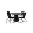 5-teilige Garten-Essgruppe Bois & Lanzo Schwarz – Lanzo Runder Esstisch Ø120 cm Aluminium + 4 Bois Dining-Sessel Polyester Rope & Teak-Armlehnen, bis 150 kg
