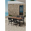 5-teilige Garten-Essgruppe Break & Copacabana Tiefschwarz – Break Esstisch 150×90 cm Aintwood (6 cm) + 4 Copacabana Alu-Stapelsessel Textilene Schwarz, bis 110 kg