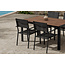 5-teilige Garten-Essgruppe Break & Copacabana Tiefschwarz – Break Esstisch 150×90 cm Aintwood (6 cm) + 4 Copacabana Alu-Stapelsessel Textilene Schwarz, bis 110 kg