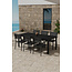 7-teilige Garten-Essgruppe Mirko & Copacabana Tiefschwarz – Mirko Esstisch 205×90 cm Polywood + 6 Copacabana Alu-Stapelsessel Textilene Schwarz, bis 110 kg