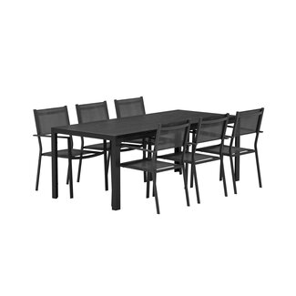Venture Home 7-tlg. Garten-Essgruppe Mirko und Copacabana Tiefschwarz – Polywood-Tisch + 6 Alu-Sessel