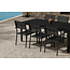 7-teilige Garten-Essgruppe Mirko & Copacabana Tiefschwarz – Mirko Esstisch 205×90 cm Polywood + 6 Copacabana Alu-Stapelsessel Textilene Schwarz, bis 110 kg