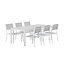 7-teilige Garten-Essgruppe Break & Copacabana Weiß/Grau – Break Esstisch 205×90 cm Aintwood Weiß + 6 Copacabana Alu-Stapelsessel Textilene Grau, bis 110 kg