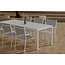 7-teilige Garten-Essgruppe Break & Copacabana Weiß/Grau – Break Esstisch 205×90 cm Aintwood Weiß + 6 Copacabana Alu-Stapelsessel Textilene Grau, bis 110 kg