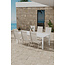 7-teilige Garten-Essgruppe Break & Levanzo – Break Esstisch 205×90 cm Aintwood Weiß + 6 Levanzo Positionsstühle Textilene Beige, verstellbar & klappbar, bis 110 kg