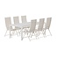 7-teilige Garten-Essgruppe Break & Levanzo – Break Esstisch 205×90 cm Aintwood Weiß + 6 Levanzo Positionsstühle Textilene Beige, verstellbar & klappbar, bis 110 kg