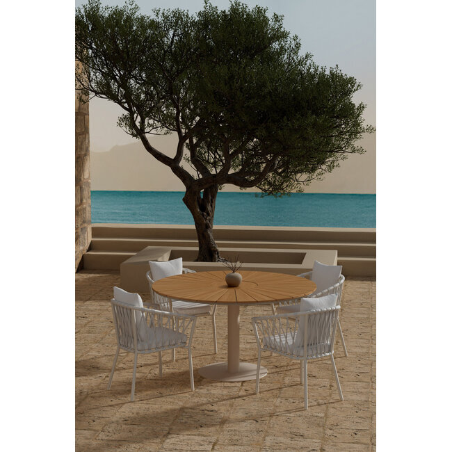 Linos & Croft Dining Set – Runde Outdoor-Essgruppe in Beige & Weiß