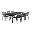 7-teilige Garten-Essgruppe Borneo & Peking – Borneo Esstisch 200×100 cm Anthrazit + 6 Peking Stapelsessel Matt-Schwarz, Aluminium, bis 120 kg