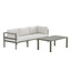 Outdoor Lounge-Set Copacabana Braun/Weiß – 2-Sitzer Sofa, Sessel & Tisch 120×70 cm aus Aluminium mit weißen Bouclé-Polstern