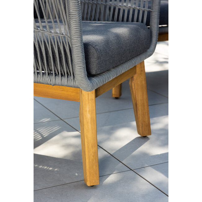 5-tlg. Garten Lounge-Set Chania Natur/Dunkelgrau – Sofa, 2 Sessel & Couchtisch, Rope-Geflecht Hellgrau, Akazienholz & Aluminium