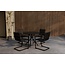 5-teilige Garten-Essgruppe Chios Schwarz – Rundtisch Ø90 cm Glasplatte, 4 Stühle Flechtoptik, Stahlgestell, wetterfest