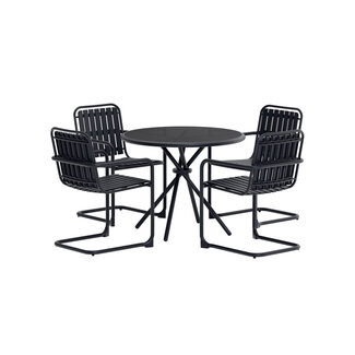 Venture Home 5-tlg. Garten-Essgruppe Chios Schwarz – Rundtisch Ø90 cm + 4 Stühle mit Glasplatte