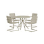5-teilige Garten-Essgruppe Chios Beige – Glastisch Ø90 cm, 4 Stühle aus Stahl & Polypropylen, wetterfest