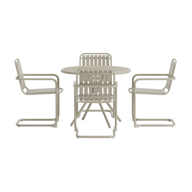 5-teilige Garten-Essgruppe Chios Beige – Glastisch Ø90 cm, 4 Stühle aus Stahl & Polypropylen, wetterfest