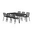 7-teilige Garten-Essgruppe Borneo & Peking – Borneo Esstisch 200×100 cm Anthrazit + 6 Peking Stapelsessel Matt-Schwarz, Aluminium, bis 120 kg