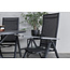7-teilige Garten-Essgruppe Break & Albany Tiefschwarz – Break Esstisch 205×90 cm (Aintwood) + 6 Albany Positionsstühle (Textilene), bis 110 kg