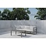 Outdoor Lounge-Set Copacabana Braun/Weiß – 2-Sitzer Sofa, Sessel & Tisch 120×70 cm aus Aluminium mit weißen Bouclé-Polstern