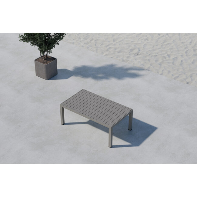 Outdoor Lounge-Set Copacabana Braun/Weiß – 2-Sitzer Sofa, Sessel & Tisch 120×70 cm aus Aluminium mit weißen Bouclé-Polstern