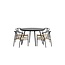 5-teilige Garten-Essgruppe San Vito & Alfons Schwarz – San Vito Rundtisch Ø120 cm Polywood Schwarz + 4 Alfons Stapelsessel Rattan-Optik