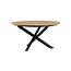 5-teilige Garten-Essgruppe Mexico & Lindos – Mexico Rundtisch Ø140 cm Teakholz/Alu + 4 Lindos Rope-Sessel Braun-Beige/Schwarz, stapelbar, bis 150 kg