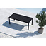 7-teilige Garten-Essgruppe Mirko & Lindos – Mirko Esstisch 205×90 cm Polywood Schwarz + 6 Lindos Rope-Sessel Beige-Braun/Schwarz, Stahl, stapelbar, bis 150 kg